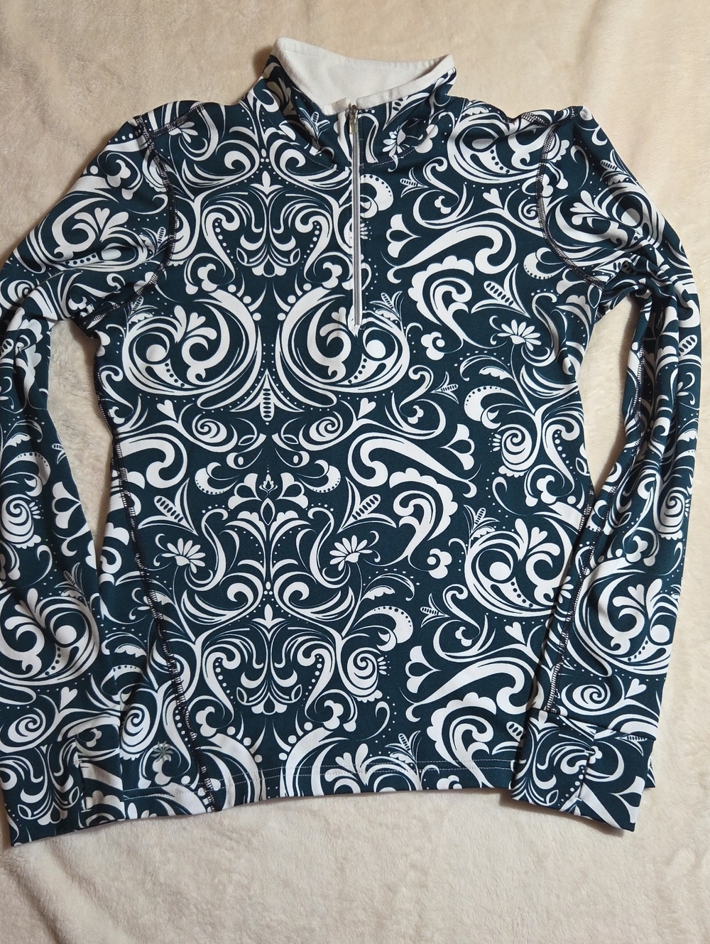 Athleta Long Sleeve Half-Zip Top in Green and White Swirl Print